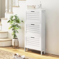 HOMCOM 3 Flip Drawers Narrow Shoe Storage Cabinet - White