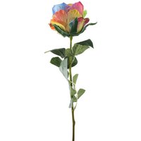 Single Stem Silk Garden Rose - H35cm - Rainbow