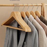 SONGMICS Wooden Hangers with Anti-Slip Trousers Bar - Yellow / Wood / 1.2cm / 5.7kg