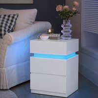Modern Bedside Table with LED Lights and 3 Drawers - White