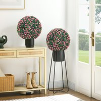HOMCOM Set of 2 Artificial Topiary Balls - Pink