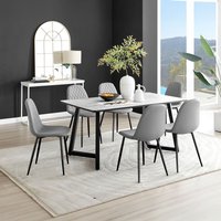 Carson White Marble Effect Dining Table and 6 Corona Black Leg Chairs - Grey