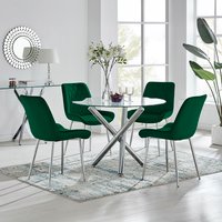 Selina Round Dining Table With Four Pesaro Silver Leg Chairs - Green