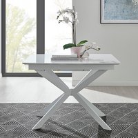 Lira White Glass Chrome Extending Modern Kitchen Dining Table 100cm-140cm - White