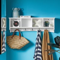Wall Storage Unit with 4 Compartments and 5 Hooks - White - White