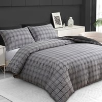 Double Brushed Microfibre Reversible Duvet Cover Set with Zipper Closure - Grey / Single