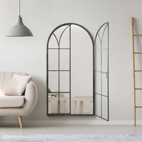 Extra Large Metal Arch Opening Window Wall Mirror - Black