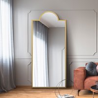 MirrorOutlet The Fenestra Crown Contemporary Wall and Leaner Mirror - Gold / 170cm