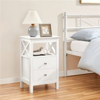 Yaheetech Bedside Table Side Table with 2 Drawer - White
