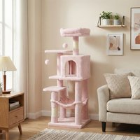 Feandrea Plush Cat Tower with Scratching Posts - Pink