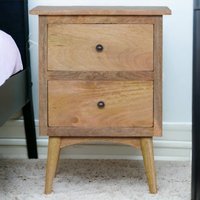 Solid Wood Nordic Style Bedside with 2 Drawers - Oak-ish