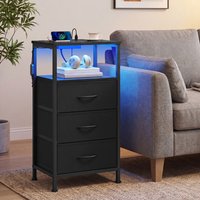 Two LED charging bedside tables with drawers - Black