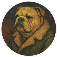 Van Gogh English Bulldog Textured Glass Round Trivet - Small Kitchen Chopping Board - Neutral