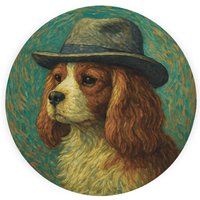 Van Gogh Cavalier King Charles Textured Glass Round Trivet - Small Kitchen Chopping Board - Neutral