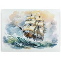 Sailing Ship Rectangular Large Glass Worktop Protector - Kitchen Chopping Board - Blue