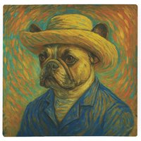 Van Gogh French Bulldog Large Square Worktop Protector - Smooth Glass Chopping Board