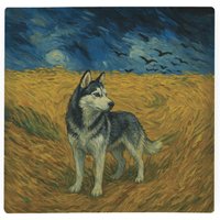 Van Gogh Husky Large Square Worktop Protector - Smooth Glass Chopping Board - Multi