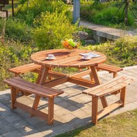 Outsunny Wooden Picnic Table Bench Set - Brownish Red