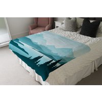 Abstract Mountain Landscape Blanket - Blue