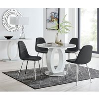 Giovani Grey White Round Dining Table With Four Corona Silver Chairs - Black