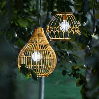 Outdoor Garden Woven Hanging Solar Lantern Light with Bulb and Remote Control - Brown