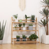 Outsunny 3-Tier Bamboo Plant Rack, Folding Plant Stand - Natural