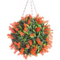 Best Artificial 28cm Orange Lush Lavender Hanging Basket Flower Topiary Ball - Orange