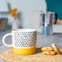 385ml Dipped Dotty Stoneware Coffee Mugs Pack of 6 - Mustard