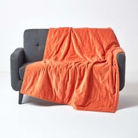 Homescapes Velvet Quilted Throw with Stitch - Burnt Orange / 150cm
