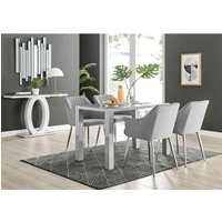 Pivero Grey High Gloss Kitchen Dining Table and 4 Calla Silver Leg Velvet Chairs - Grey