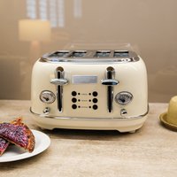 4 Slice Stainless Steel Toaster including Tray - Cream