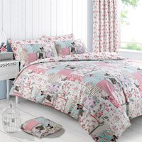 Luxury Printed Boutique Bird Floral Pink Duvet Cover and Pillowcase Set - Pink / King