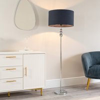 Marissa Chrome Floor Lamp with Fabric Drum Shade and Bulb - Navy