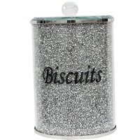 Crushed Crystal Diamond Silver Biscuit Jar With Lid - Silver