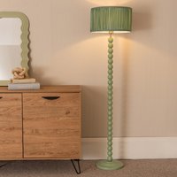 Bobbins Sage Floor Lamp with Ruched Drum Shade and LED Bulb - Green