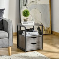 HOMCOM Industrial Side Table with Drawer - Grey