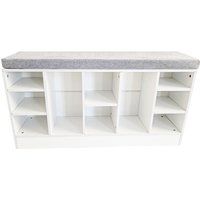 Wooden Shoe Bench Storage Rack Cabinet Cushion Seat Organiser - White Grey