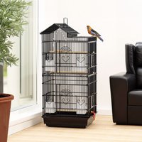 Deluxe Metal Bird Cage with Tray and Handle - Black