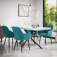 Donni Dining Table And Chairs - Marble Effect Table Top w 4-6 Anika Velvet Chair - Blue / 6
