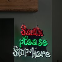 Light up Hanging Santa Stop Here Christmas Infinity Mirror Light - Red
