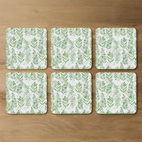 Green Fern Watercolour Coaster Set - Green