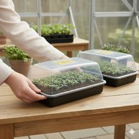 38cm Seed Tray Propagator Set Seed Tray Gravel Tray Vented Cover - Clear, green & black / 6