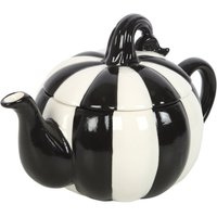 Black White Striped Pumpkin Teapot, Spooky Elegant Serve ware - Black