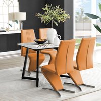 Carson White Marble Effect Dining Table and 4 Willow Chairs - Mustard