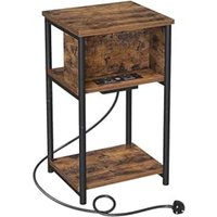 Alivio Bedside Slim Table with 2 Charging Station - Brown