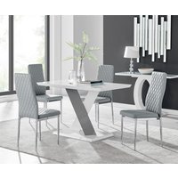 FurnitureboxUK, Monza White High Gloss Dining Table 4 Milan Chrome Leg Chairs - Grey FurnitureboxUK, Monza White High Gloss Dining Table 4 Milan Chrome Leg Chairs - Grey