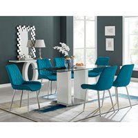Florence Dining Table With Six Pesaro Silver Leg Chairs - Blue