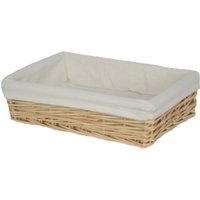 Lined Straight-Sided Rectangular Wicker Tray - Brown / 25cm