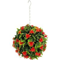 Best Artificial 23cm Orange Lily Hanging Basket Flower Topiary Ball - Orange