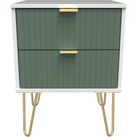 Linear Ready Assembled 2 Drawer Bedside Cabinet - Labrador Green & White